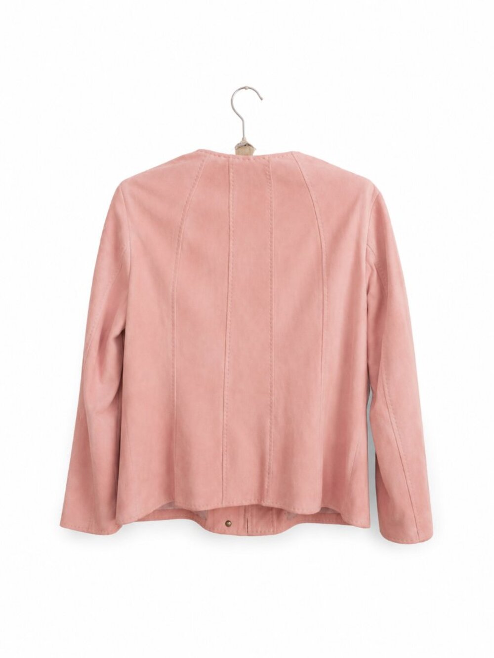 VINTAGE ESCADA Pink Suede Moto Jacket 42 Lambskin Luxury Statement Leather - Picture 5 of 10